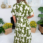 Nita Olive Geometric Waisted Maxi Dress THML