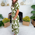 Nita Olive Geometric Waisted Maxi Dress THML