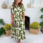 Nita Olive Geometric Waisted Maxi Dress THML