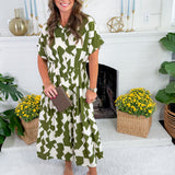 Nita Olive Geometric Waisted Maxi Dress THML