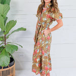 Nola Cinnamon Brown Floral Maxi Dress Entro