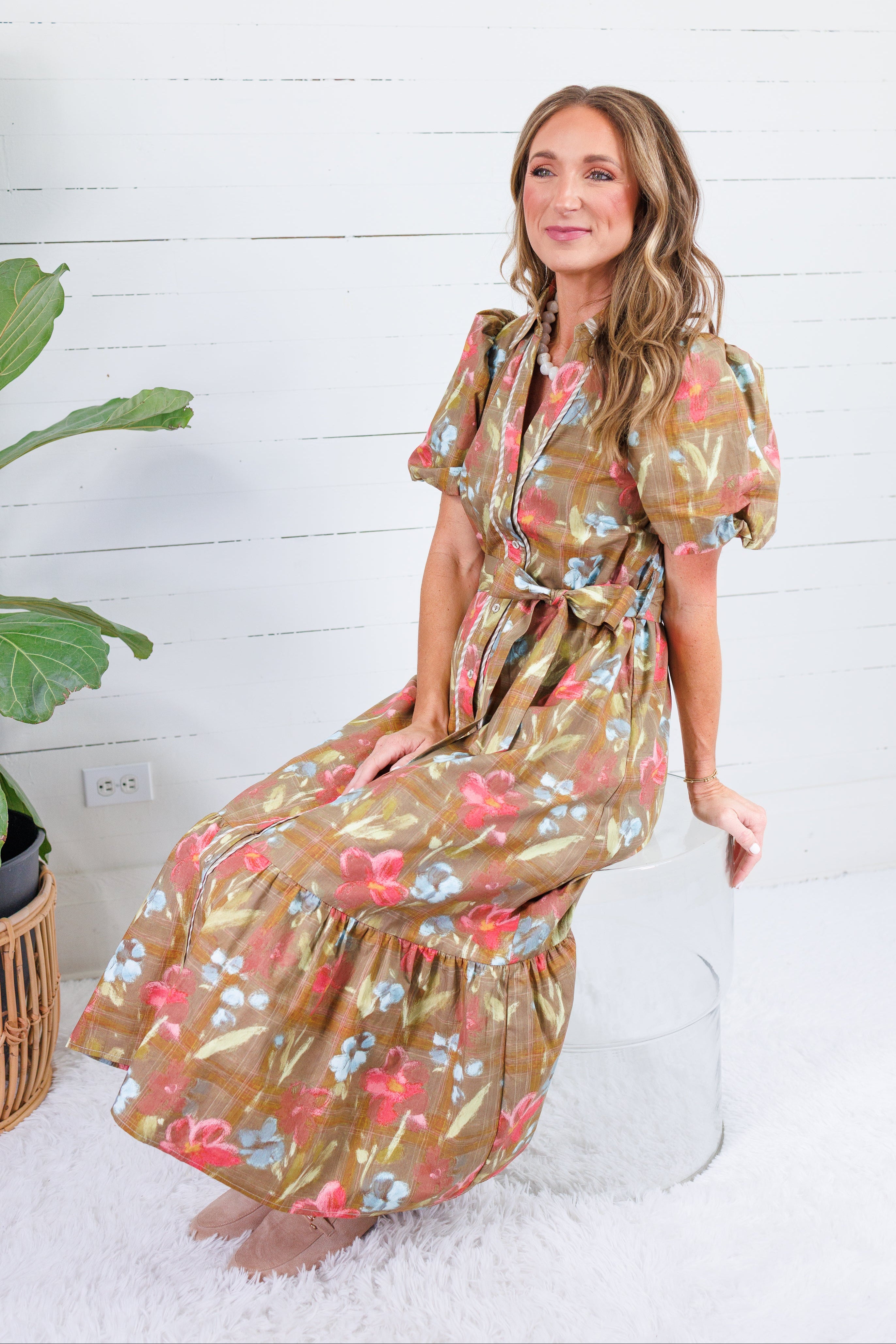 Nola Cinnamon Brown Floral Maxi Dress Entro
