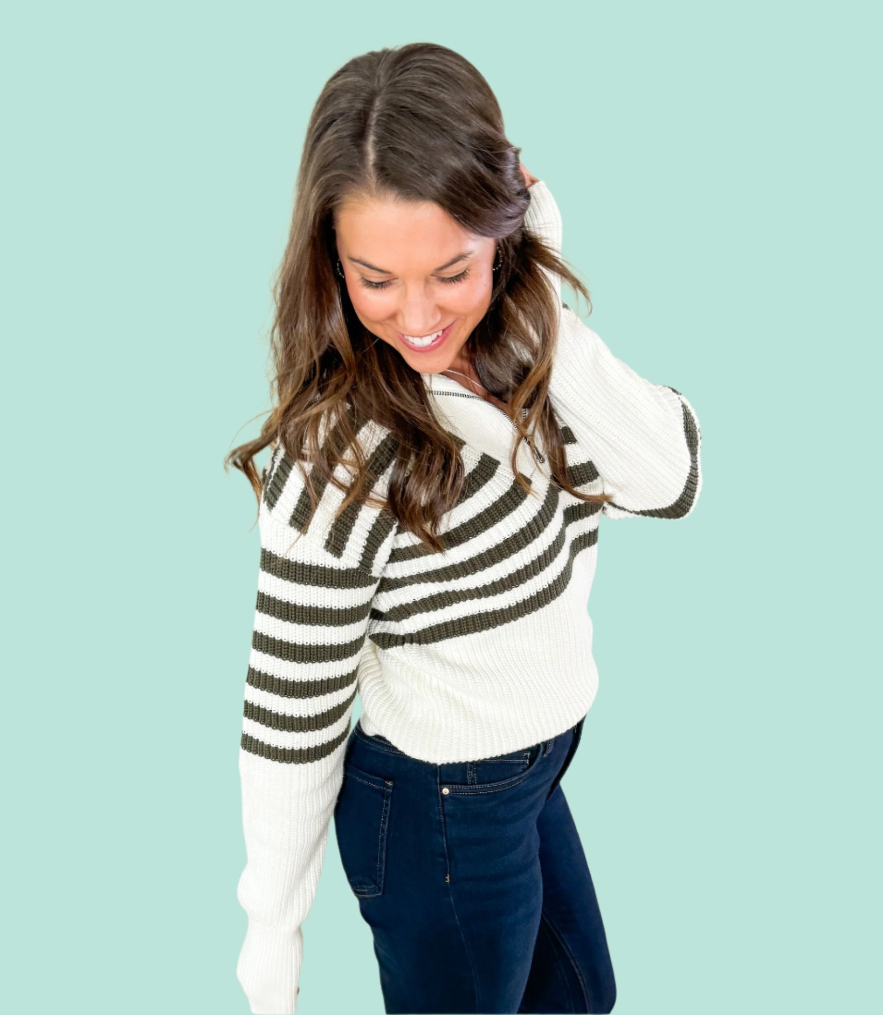 Noley_Olive_White_Quarter_Zip_Sweater