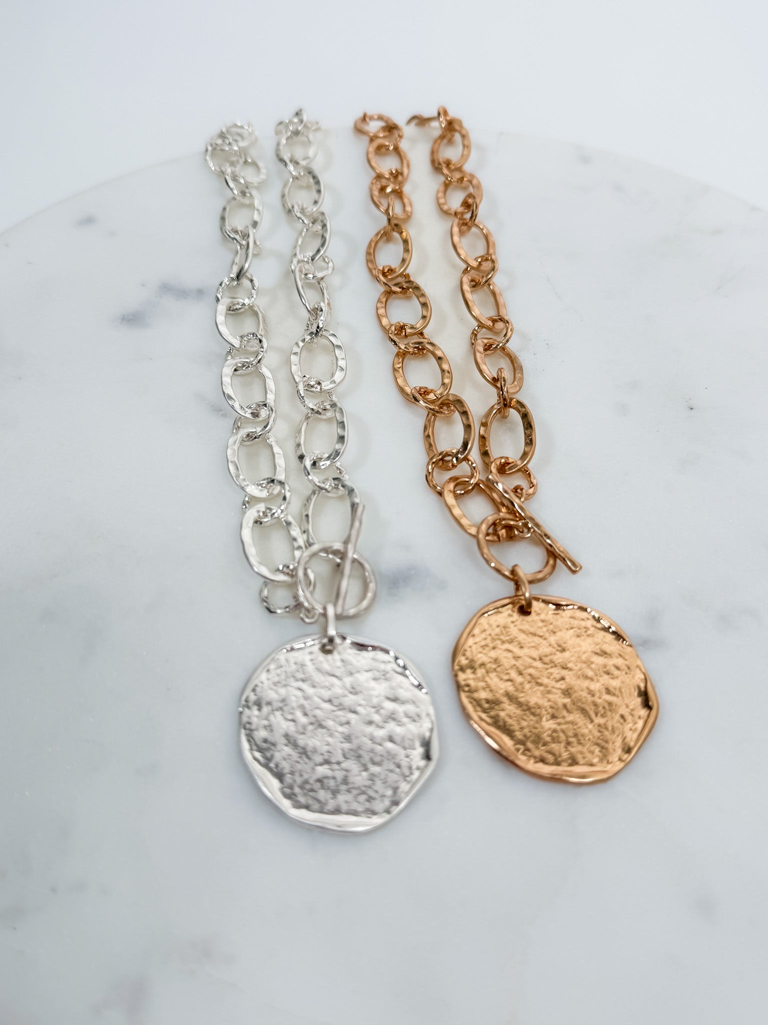 Nomad Glow Front Toggle Hammered Disc Necklace