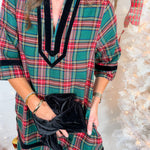 Nottingham Emerald Plaid + Black Velvet Mini Dress Entro