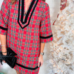 Nottingham Red Plaid + Black Velvet Mini Dress Entro