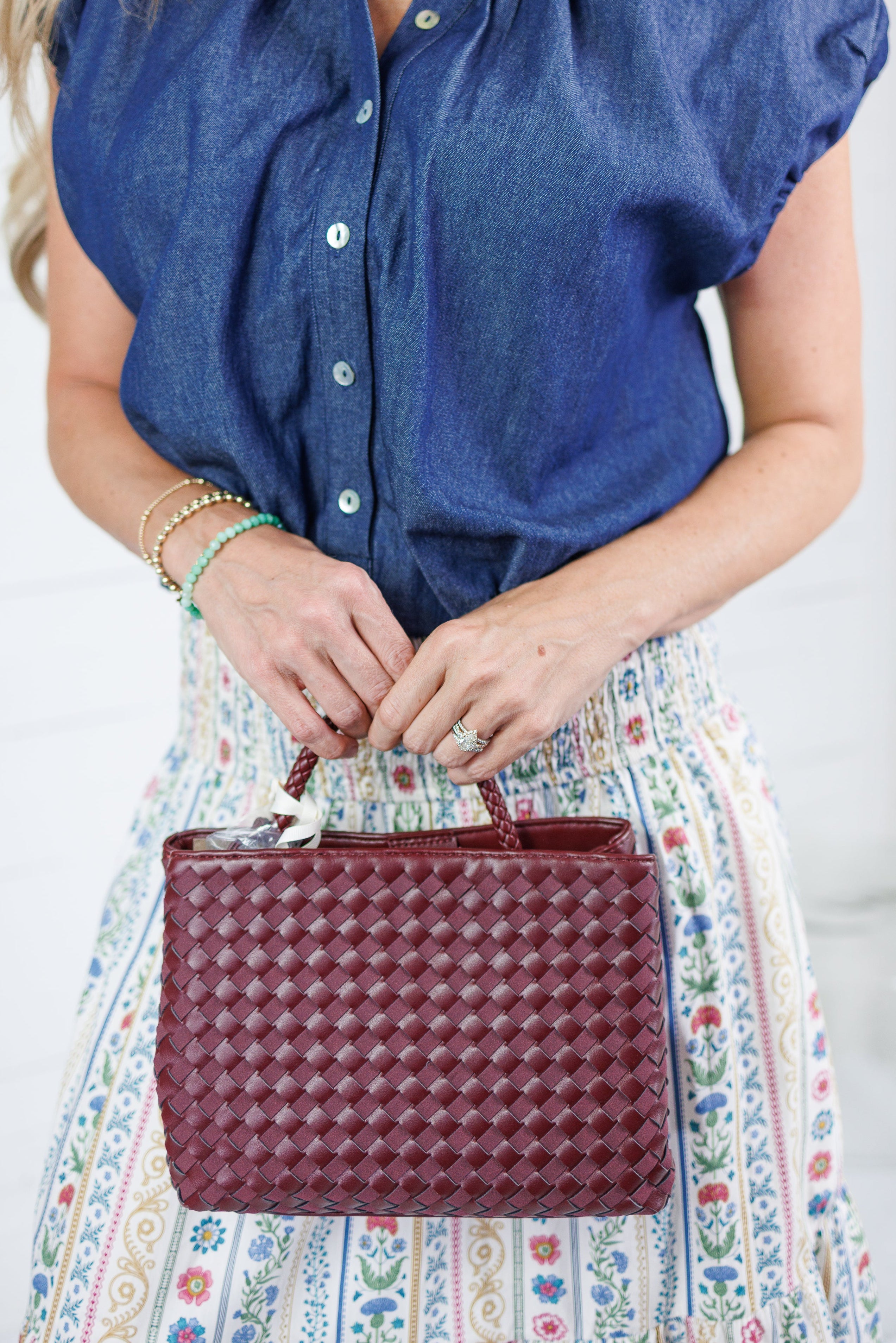 Nova Cherry Hand Woven Top Handle Bag