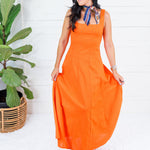 Nova Orange Linen Maxi Dress Lalavon