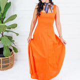 Nova Orange Linen Maxi Dress Lalavon