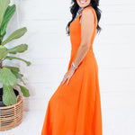 Nova Orange Linen Maxi Dress Lalavon