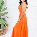 Nova Orange Linen Maxi Dress Lalavon