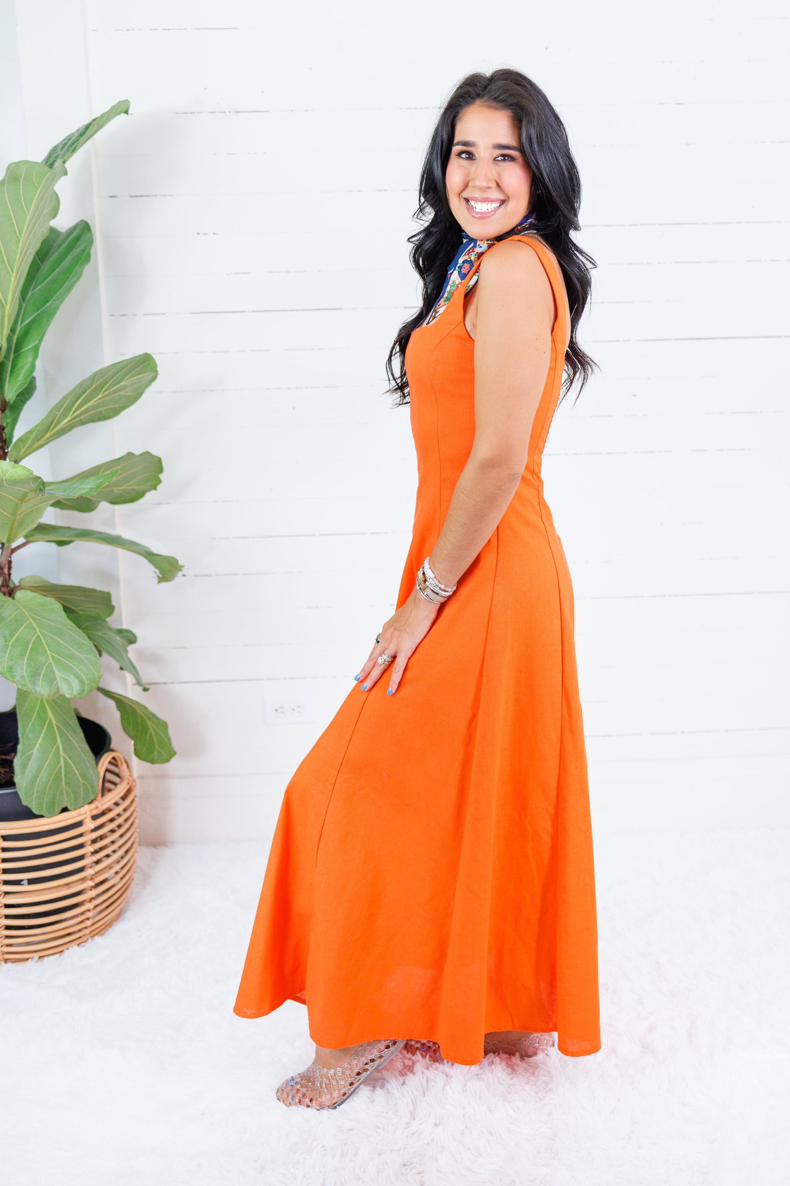 Nova Orange Linen Maxi Dress Lalavon