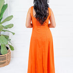 Nova Orange Linen Maxi Dress Lalavon