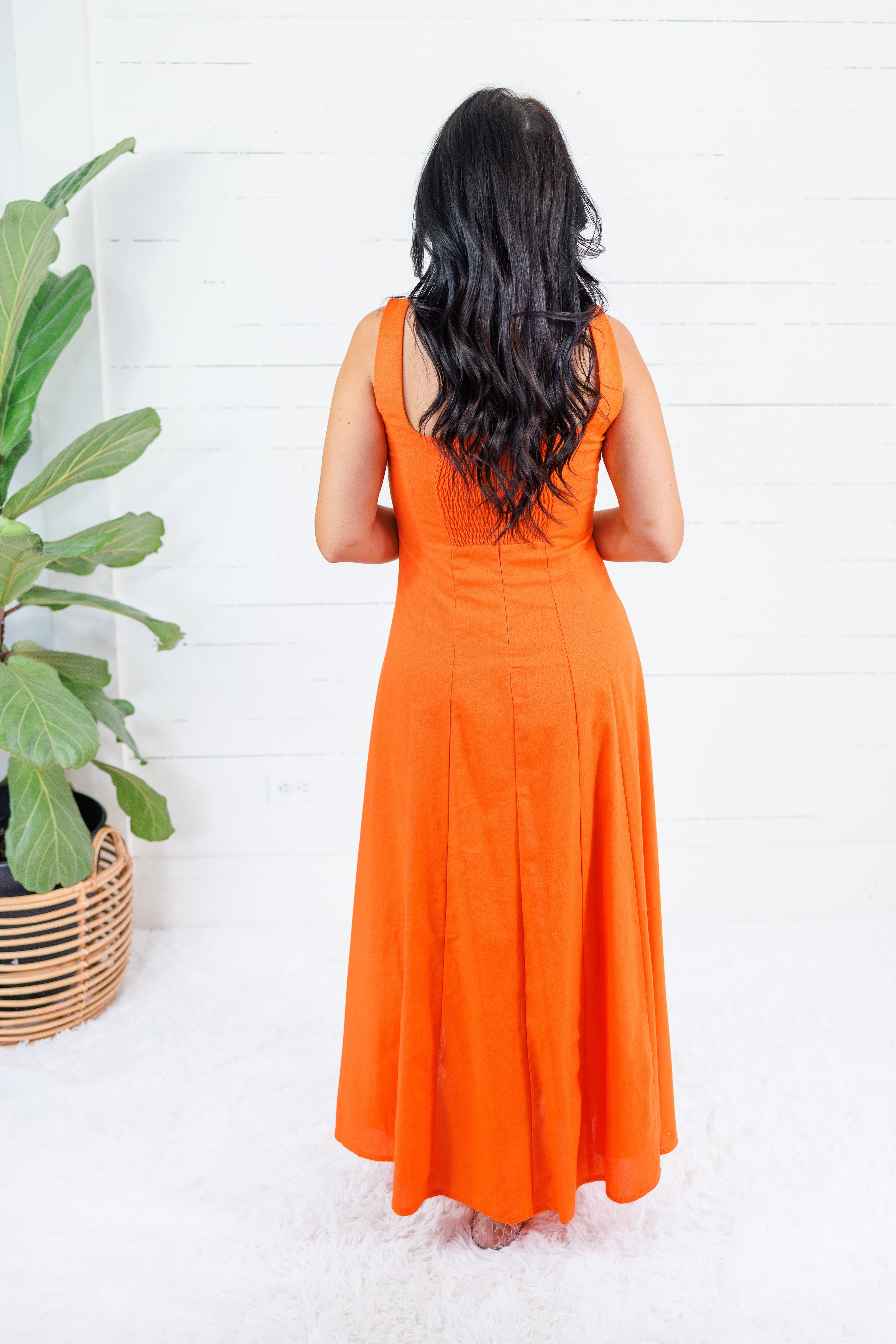 Nova Orange Linen Maxi Dress Lalavon