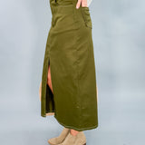 Olive Green Twill Midi Skirt 