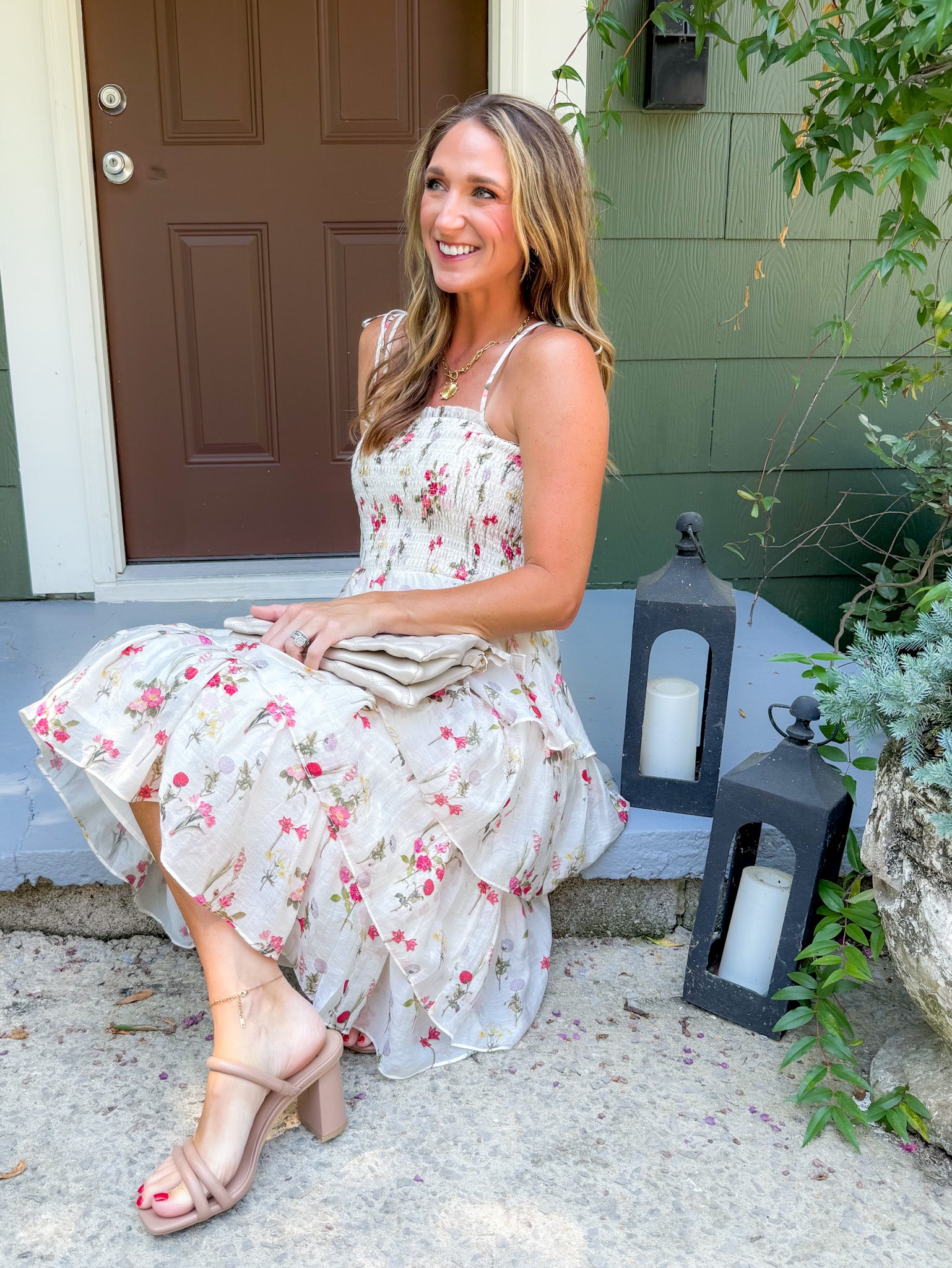 Olive Ivory Floral Tiered Maxi Dress Lucy Paris