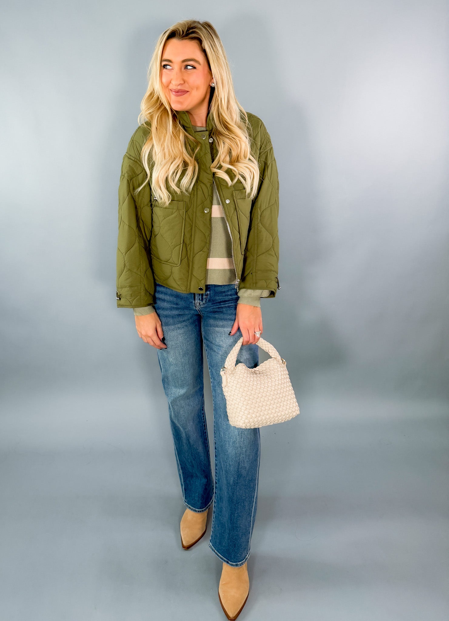 Olive Padded Cropped Jacket Molly Bracken