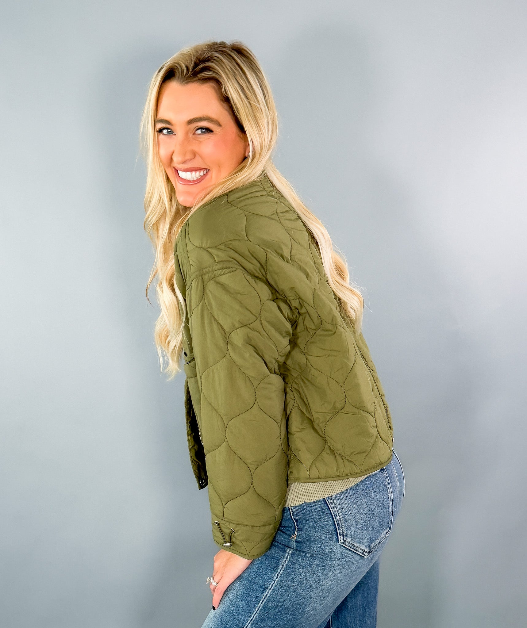 Olive Padded Cropped Jacket Molly Bracken