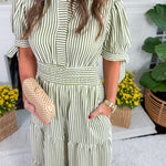 Olympia Olive Striped Midi Dress