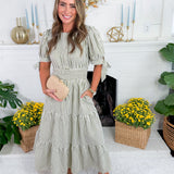 Olympia Olive Striped Midi Dress
