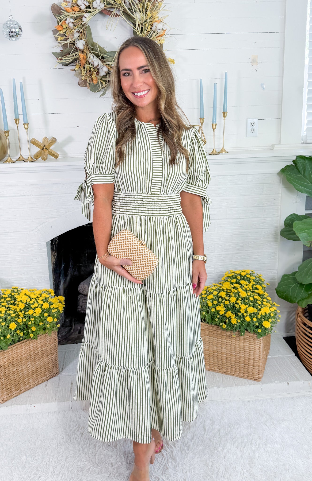 Olympia Olive Striped Midi Dress