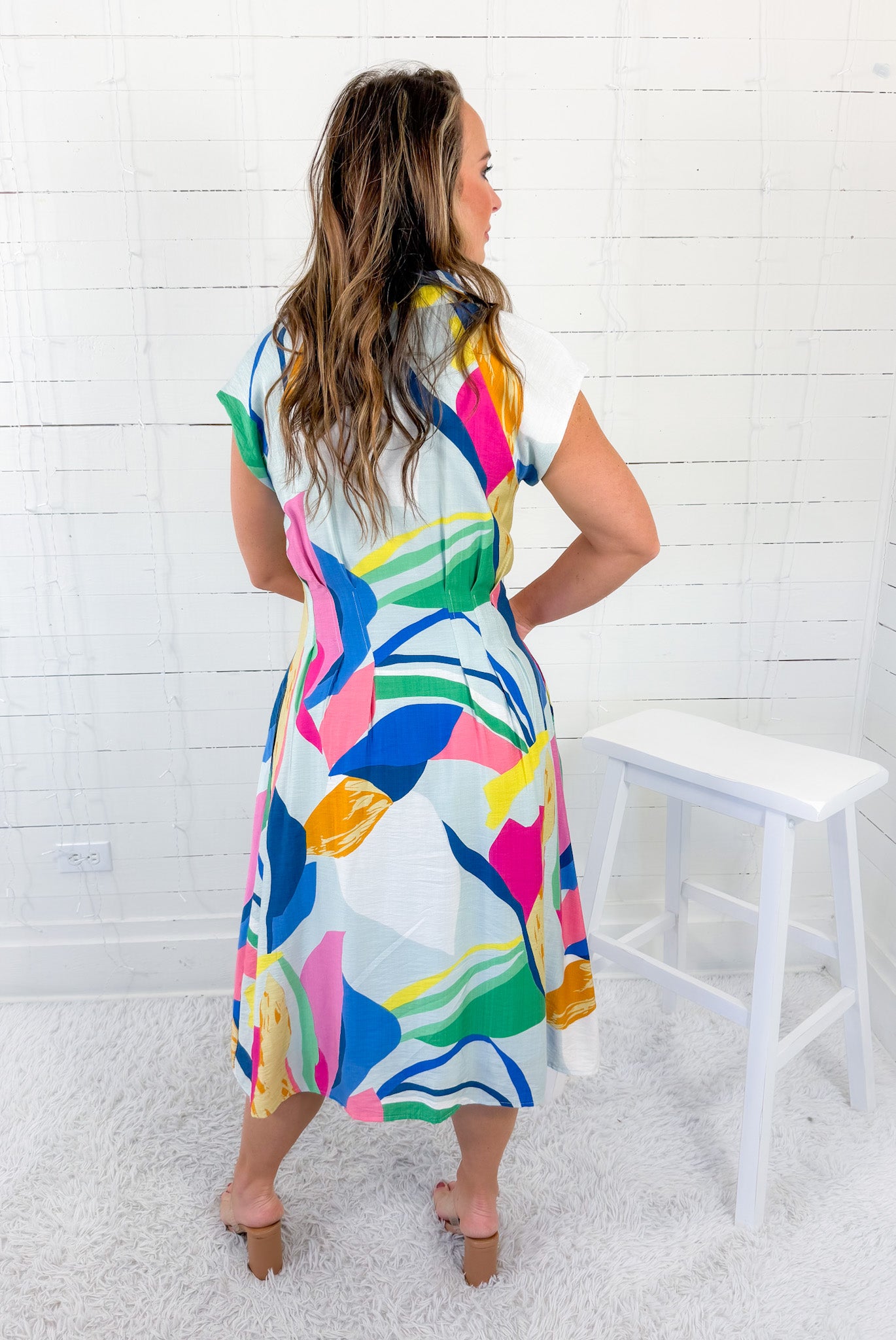 Opal Sky Mix Abstract Midi Dress Gigio