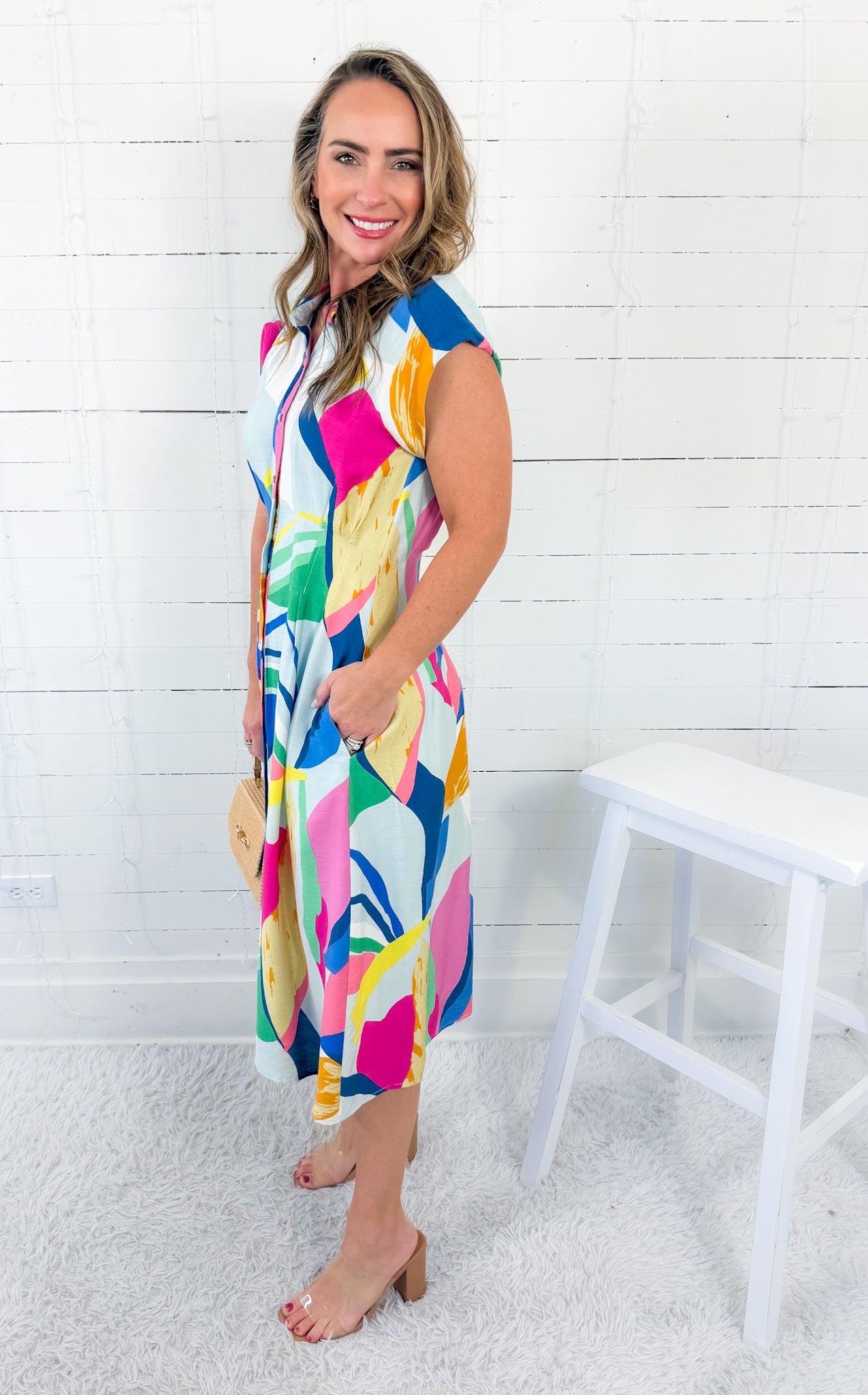 Opal Sky Mix Abstract Midi Dress Gigio