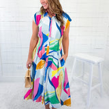 Opal Sky Mix Abstract Midi Dress Gigio