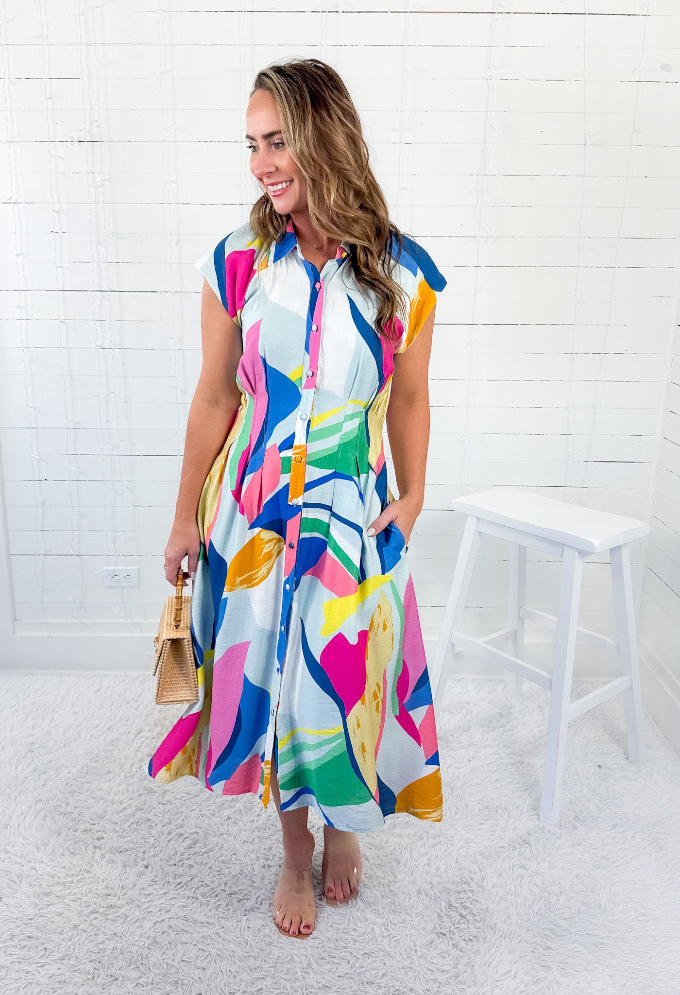 Opal Sky Mix Abstract Midi Dress Gigio