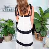 Orleans White + Black Banded Maxi Dress