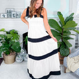 Orleans White + Black Banded Maxi Dress