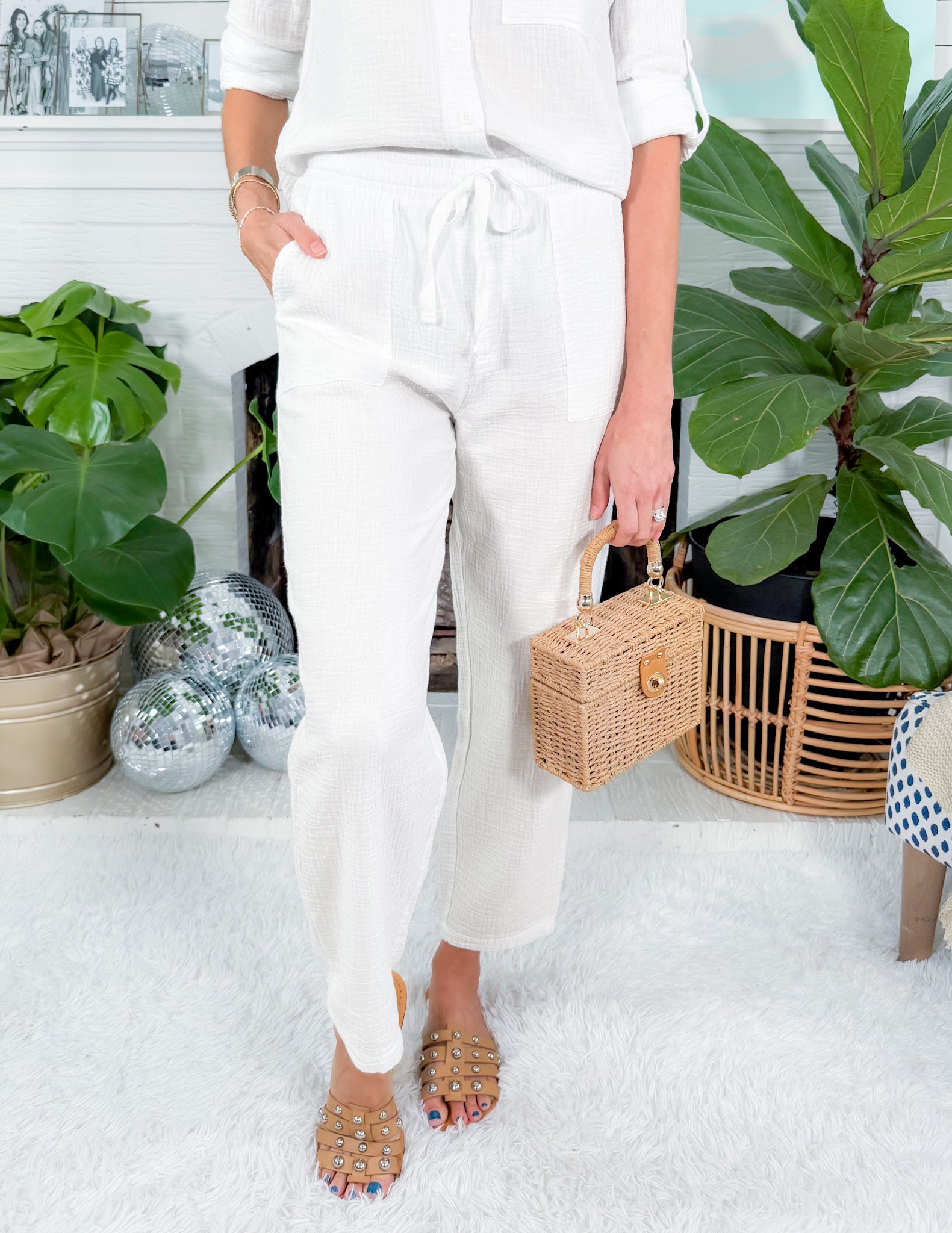 Ormond White Gauze Tie Waist Pants Bobi