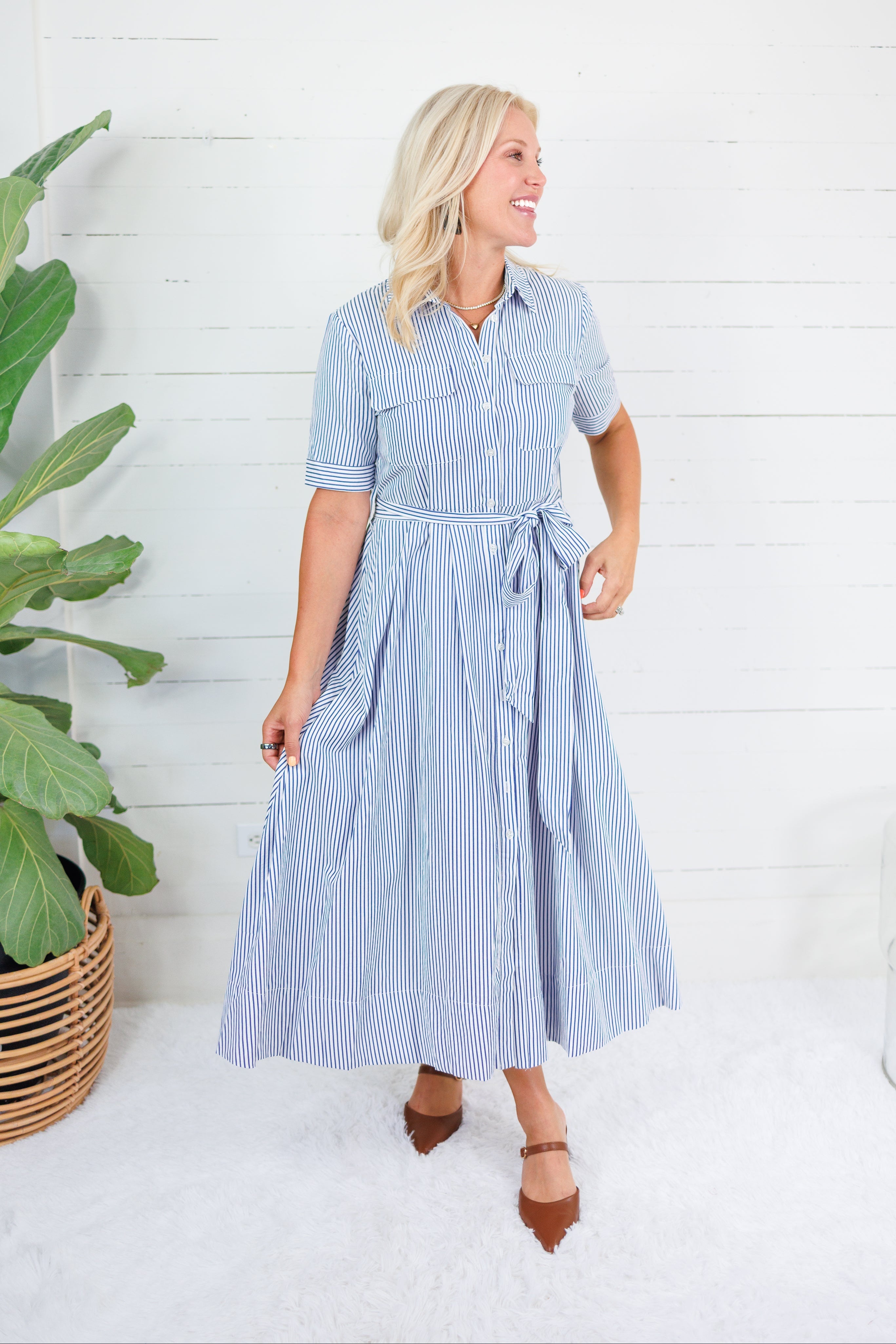 Oscar Navy + White Stripe Shirt Dress Allie Rose