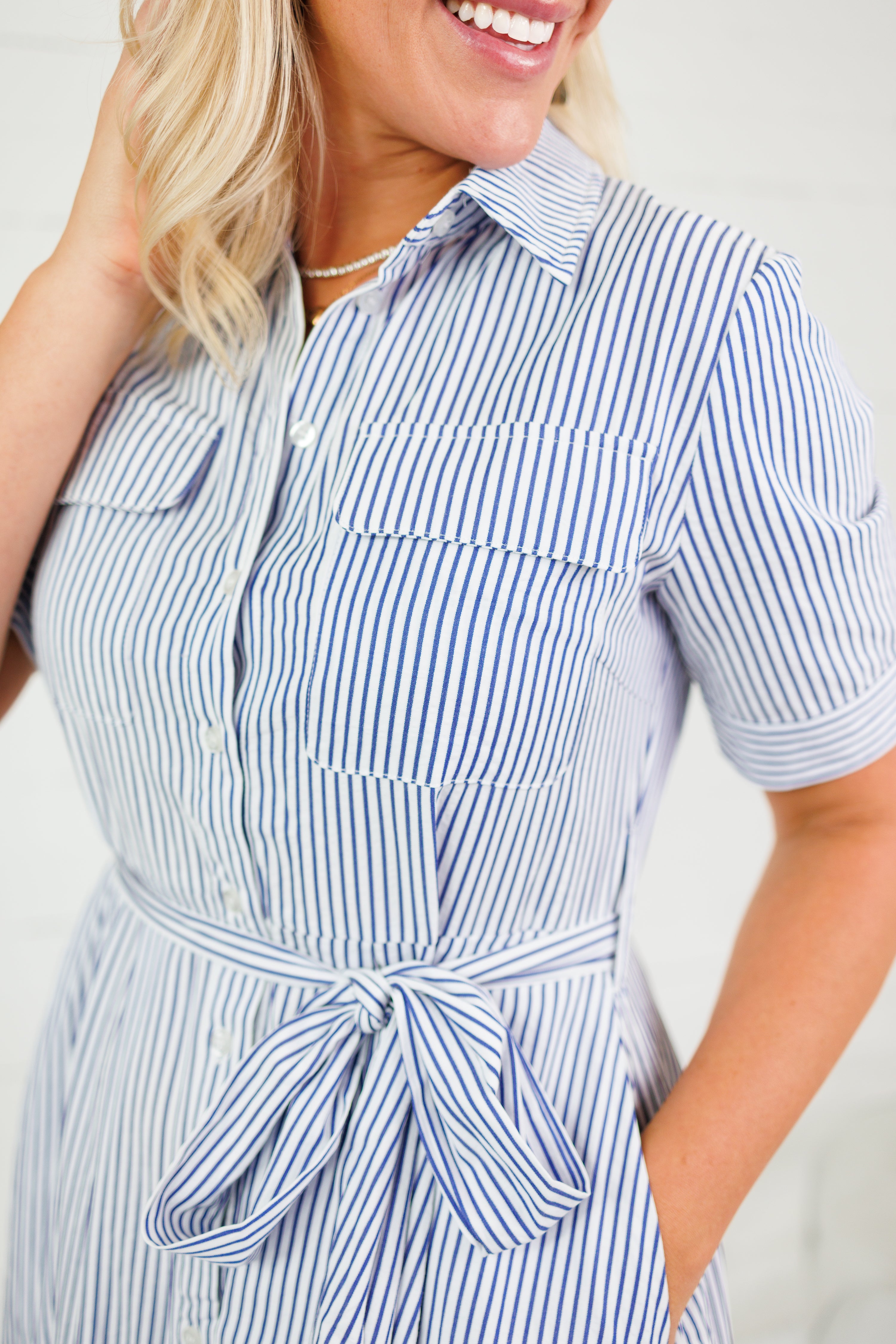 Oscar Navy + White Stripe Shirt Dress Allie Rose
