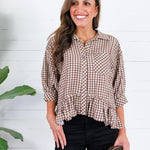 Oshkin Brown Gingham Flounce Hem Top Entro