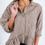 Oshkin Brown Gingham Flounce Hem Top Entro