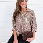 Oshkin Brown Gingham Flounce Hem Top Entro