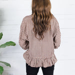 Oshkin Brown Gingham Flounce Hem Top Entro