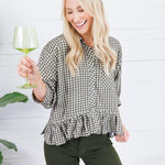 Oshkin Olive Gingham Flounce Hem Top Entro