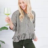Oshkin Olive Gingham Flounce Hem Top Entro
