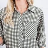 Oshkin Olive Gingham Flounce Hem Top Entro