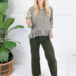 Oshkin Olive Gingham Flounce Hem Top Entro