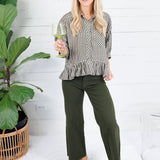 Oshkin Olive Gingham Flounce Hem Top Entro