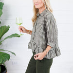 Oshkin Olive Gingham Flounce Hem Top Entro