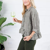 Oshkin Olive Gingham Flounce Hem Top Entro