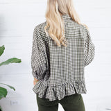 Oshkin Olive Gingham Flounce Hem Top Entro