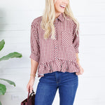 Oshkin Red Beans Gingham Flounce Hem Top Entro