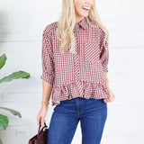Oshkin Red Beans Gingham Flounce Hem Top Entro