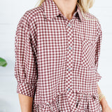 Oshkin Red Beans Gingham Flounce Hem Top Entro