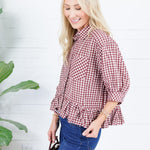 Oshkin Red Beans Gingham Flounce Hem Top Entro